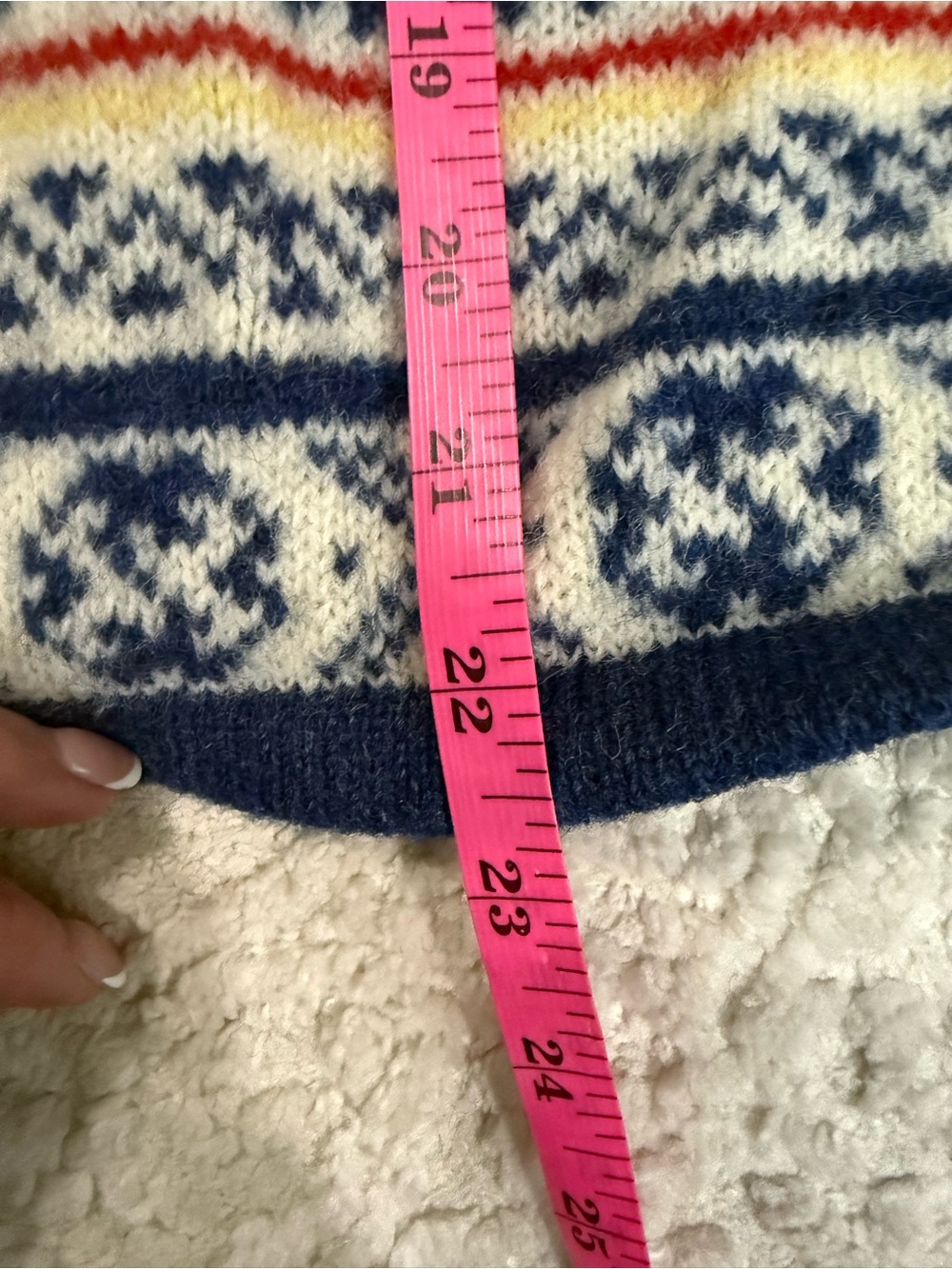 Susan Bristol 100% Wool Fair Isle Nordic Cardigan L Metal Clasps Blue Cream - Picture 6 of 7